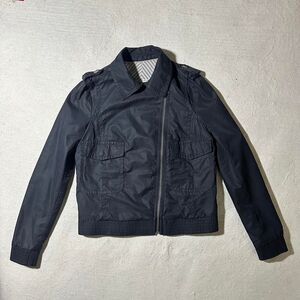 MNG Mango Black Asymmetrical Utility Style Zip Up Bomber Jacket